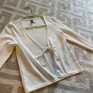 H&M White Long Sleeve Tie Front Blouse - Small